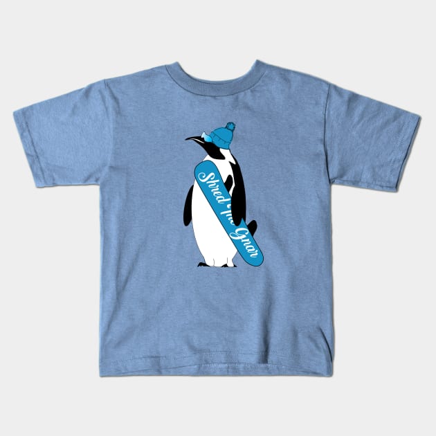 Shred The Gnar Penguin Kids T-Shirt by ACGraphics